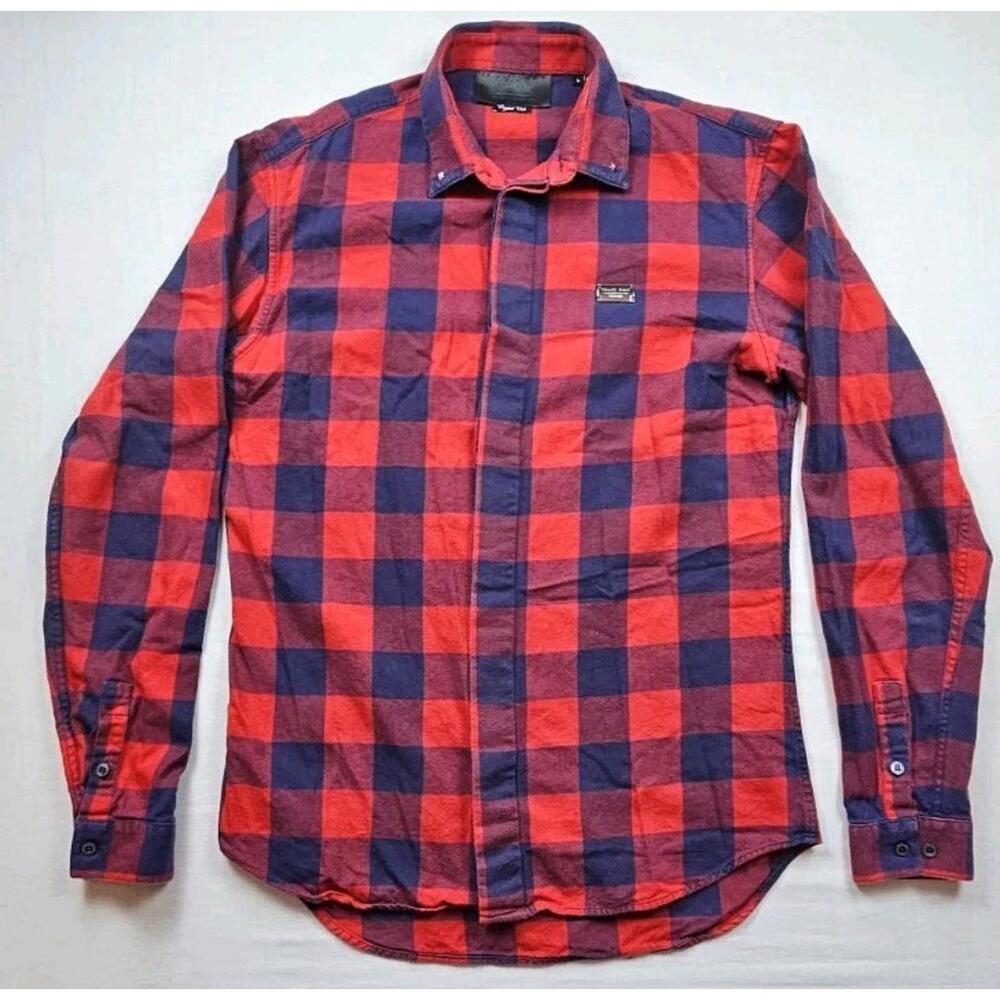 Philipp Plein L/S Hexagon Limited Edition Crystal Cut Red/Blue Flannel Small